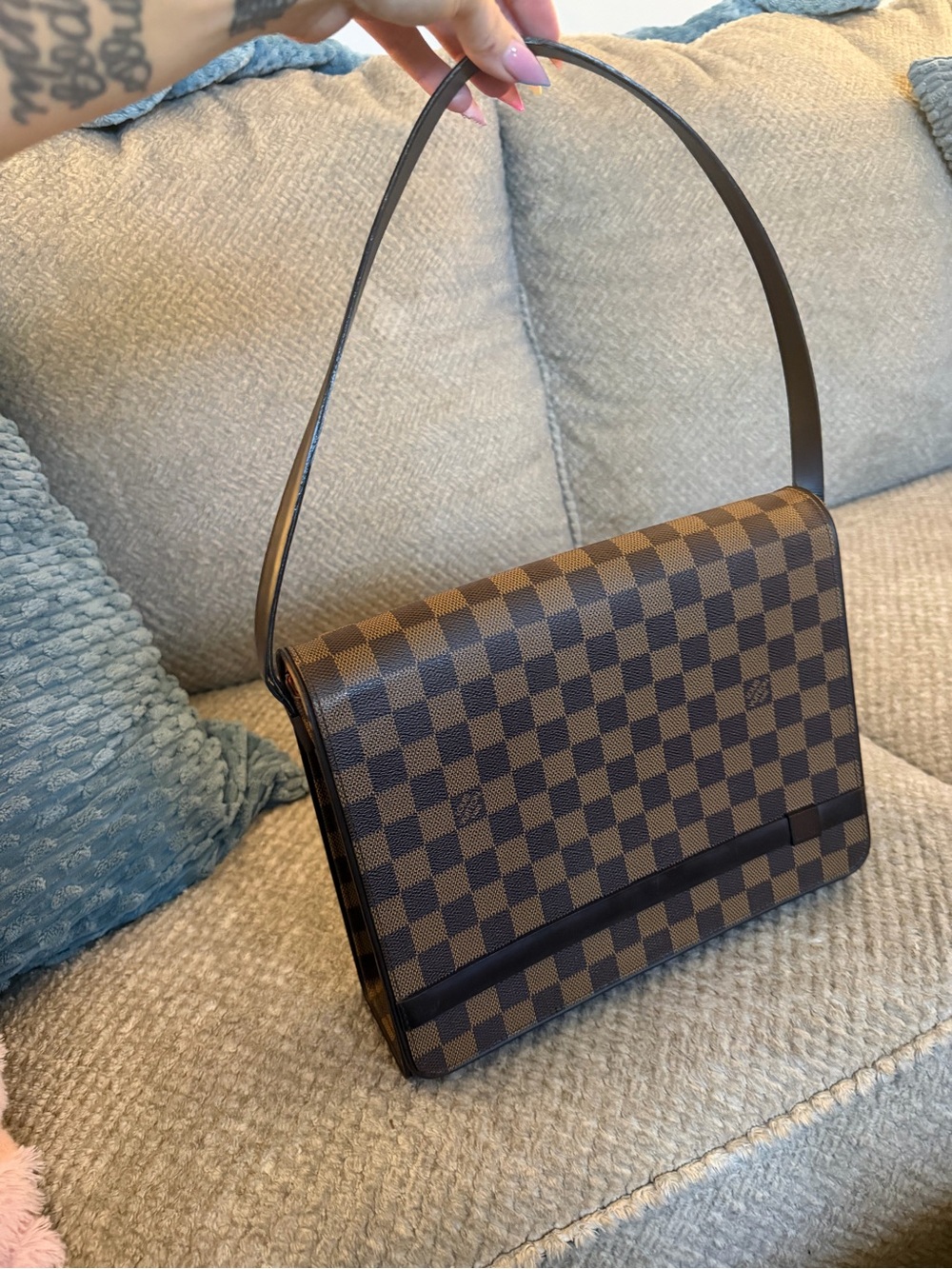Louis Vuitton Tribeca Carre Shoulder Bag in Damier Ebene Canvas and Leather